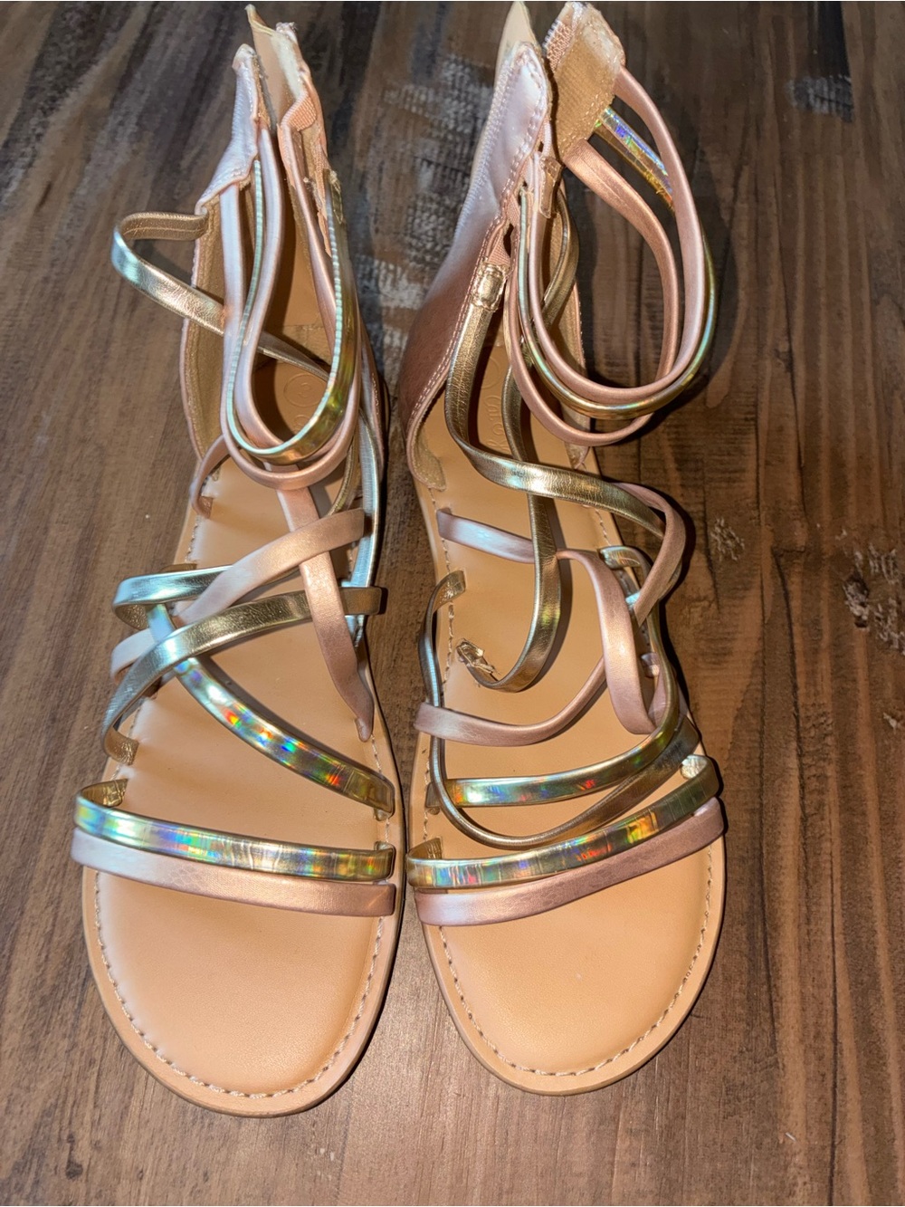 Cat & Jack Girls' Pink and Iridescent Strappy Sandals